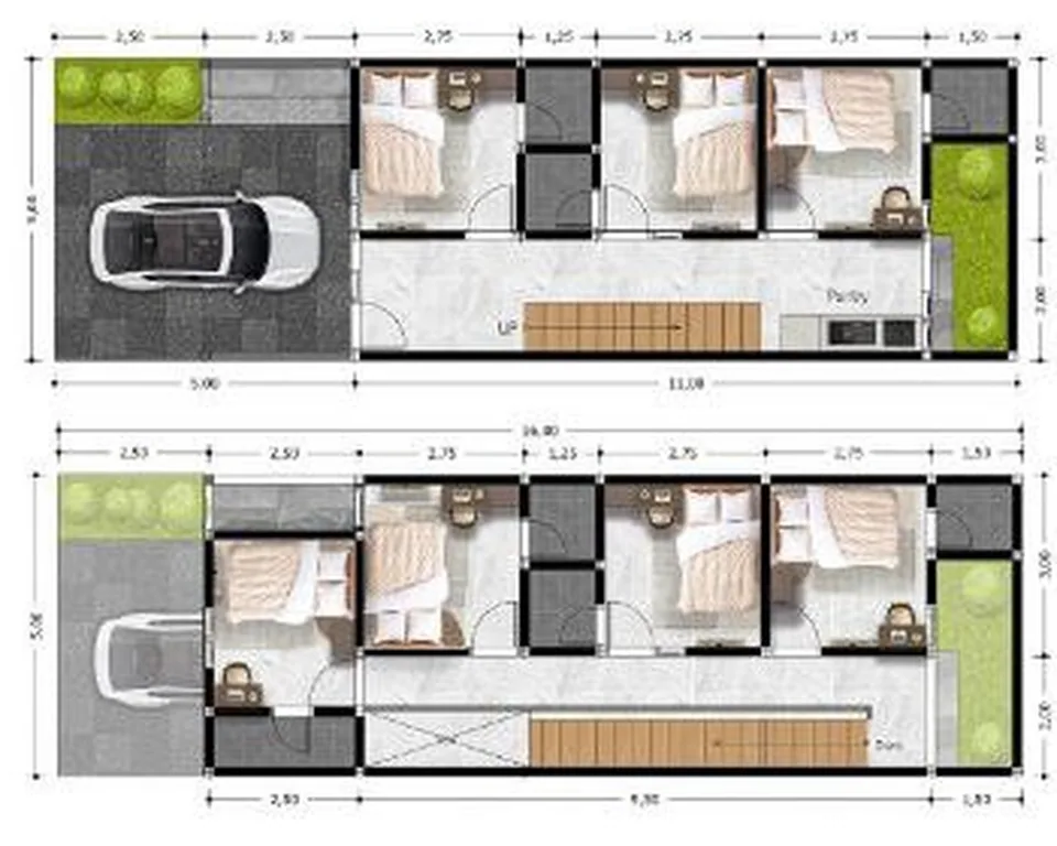 Denah lantai 1 dan lantai 2 unit Al Fath Coliving 2