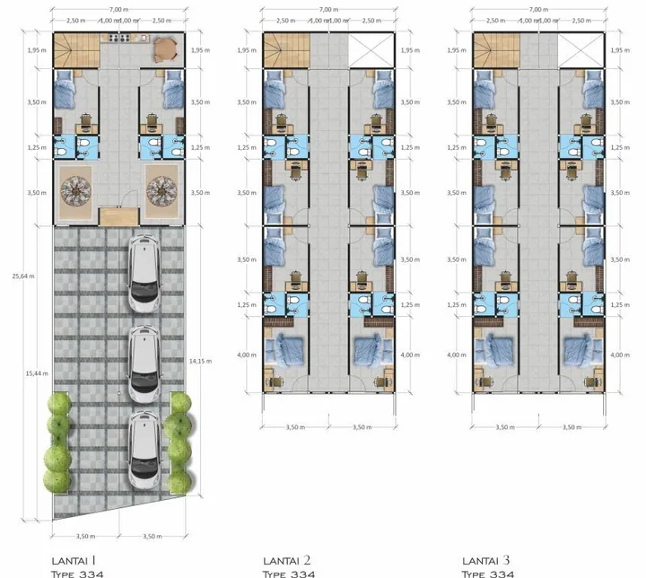 Denah lantai 1 sampai 3 Setiabudi Prime Kostel
